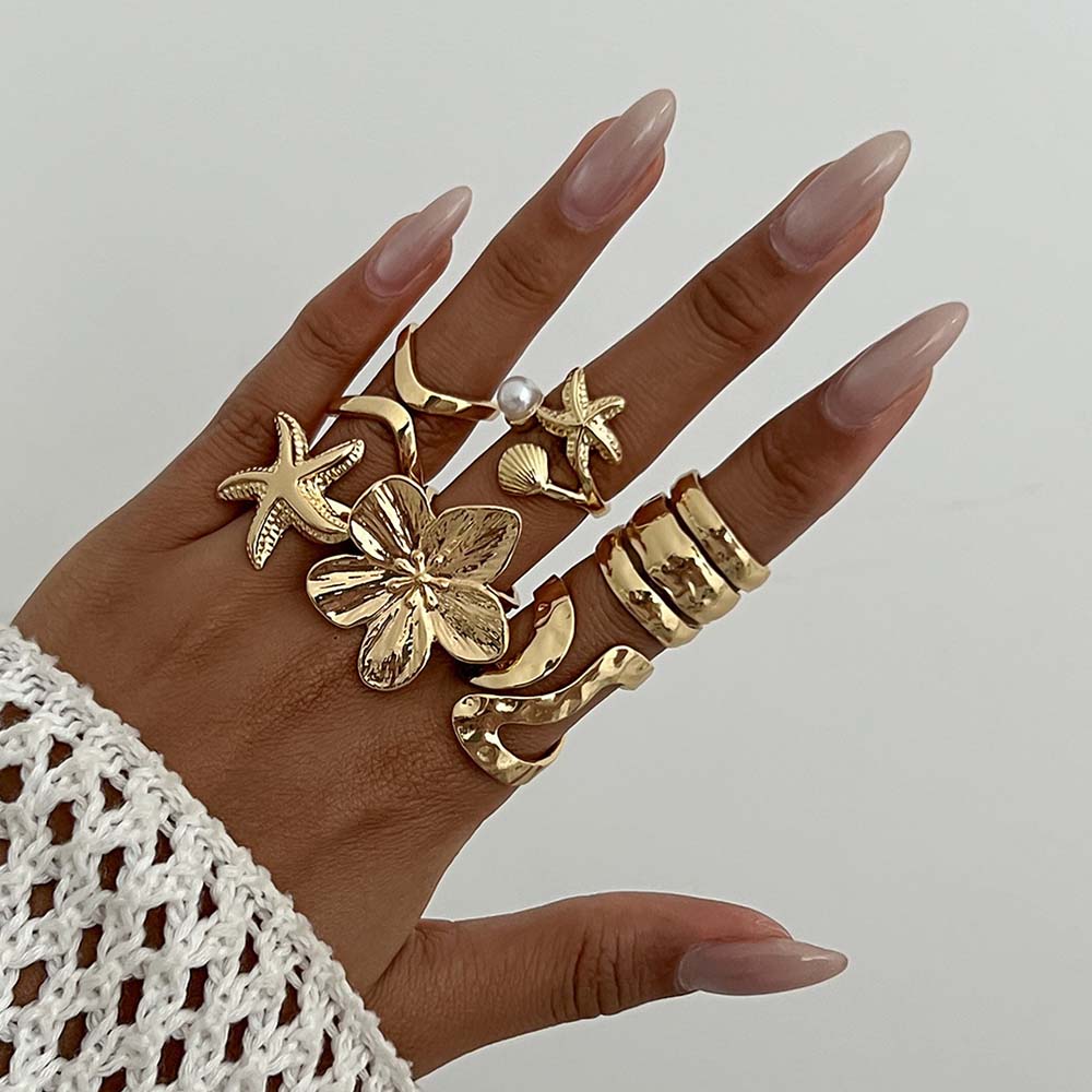 6Pcs/Set Boho Geometric Hollow Irregular Rings Set for Women Gold Silver Color Finger Rings Fashion Party Jewelry Accessories