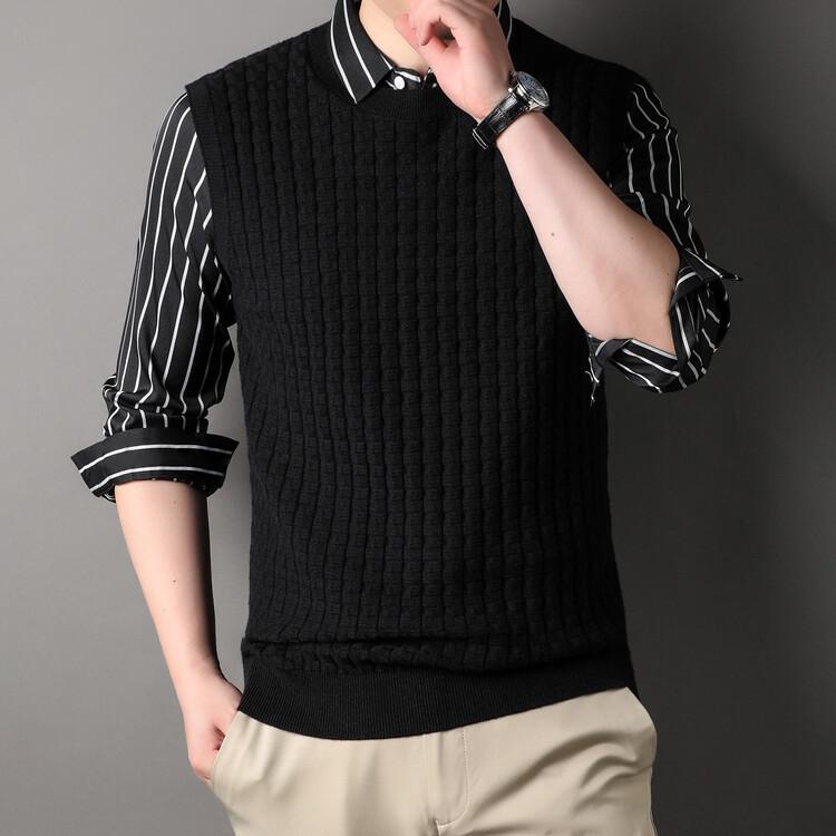 

Autumn and Winter Sweater Men Fake Two-piece Fashion Versatile Lapel Knitted Base Shirt Wholesale Men s Sweater 3XL