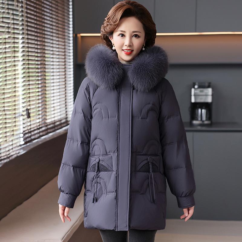 Damen Mittellange Jacke mit 90 % Daunenfüllung (weiße Entendaunen) - Wintermode 2025 für mittleres und älteres Alter