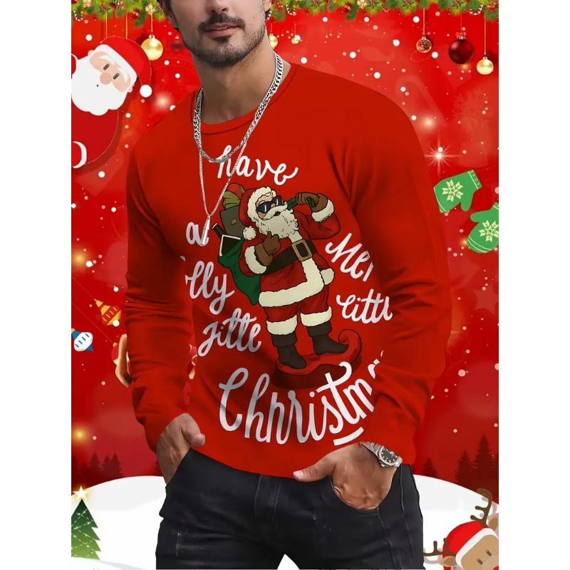 Funny Santa Clause Graphic T Shirt For Man Fashion Christmas Style Long Sleeve Pullovers Festival Family Party Graphic Clothes