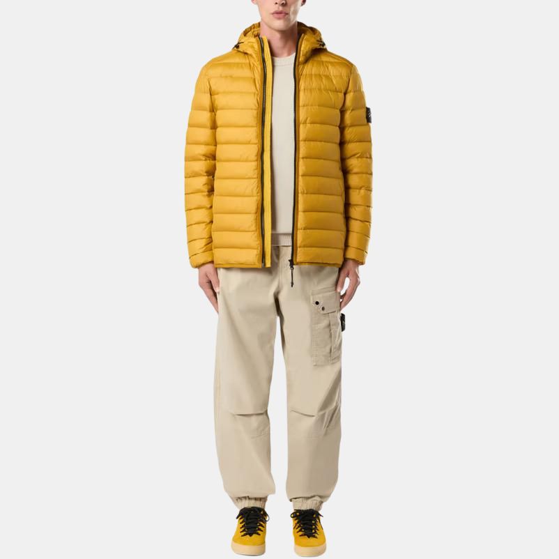 STONE ISLAND FW24 Nylon Daunen-TC Wasserabweisend Kapuzen-Reißverschluss Langarm Leichte gesteppte Jacke Unisex Jacken Senfgelb 811540324-V0034