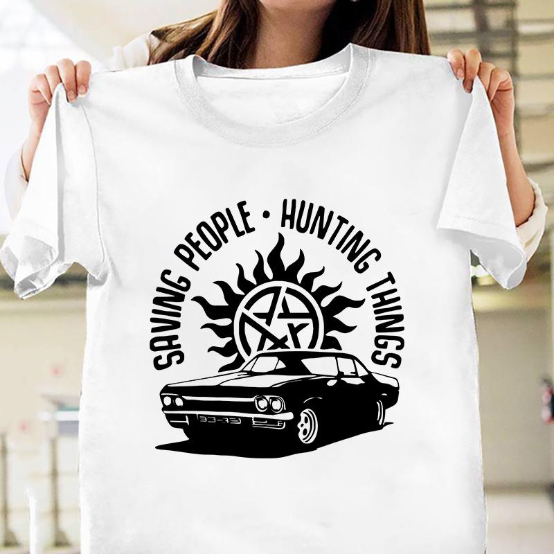Vtipné tričko s potiskem Supernatural Dámské Pánské Ležérní Osobnostní Tričko Unisex Letní Písmenové Tričko Topy