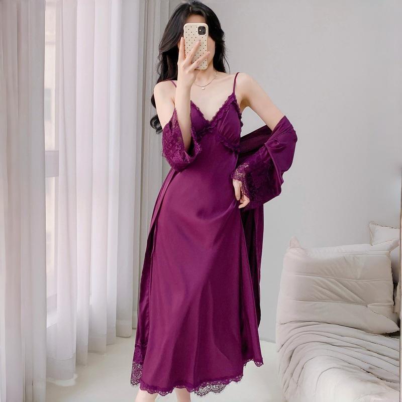 Vestaglia con Spalline Sottili in Seta di Ghiaccio - Sexy Accappatoio da Sposa per Primavera/Estate