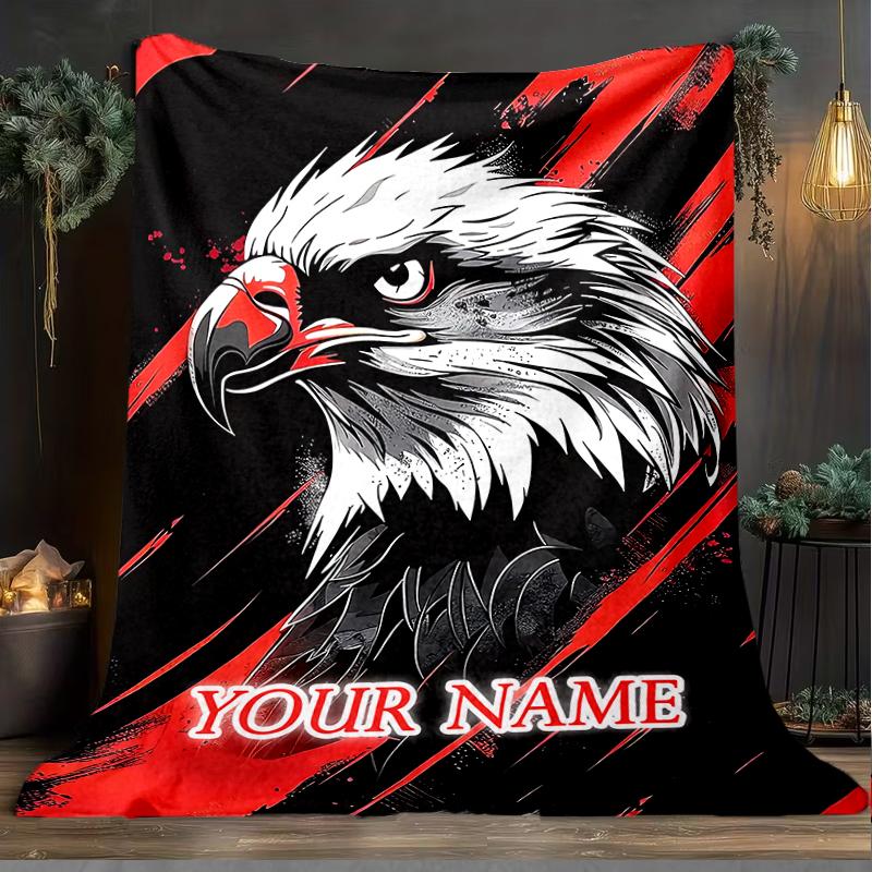 1PC Custom Name Eagle Power Artwork Outdooor Flannel Blankets Patterns Throw Blanket All-Season Soft Gift for Couch, Bed, Camping Gifts