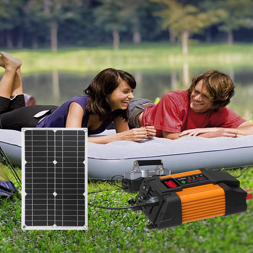 4000W 12V To 110V/220V Solar Inverter with 50A Charge Controller & 25W Panel Solar Panel System Solar Generator for RV Camper