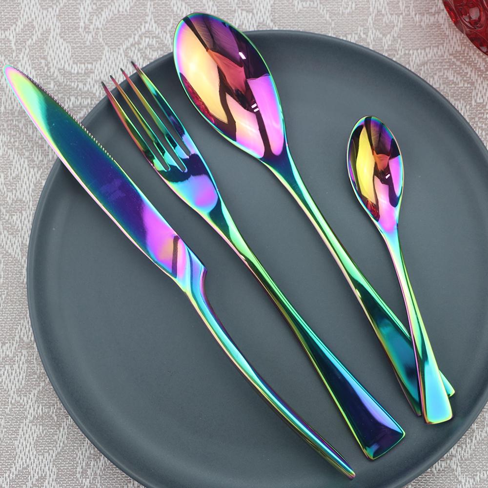 4Pcs/Set Rose Dinnerware Set Stainless Steel Cutlery Set Dinner Knife Fork Tea Spoon Tableware Set Home Kitchen Silverware Set