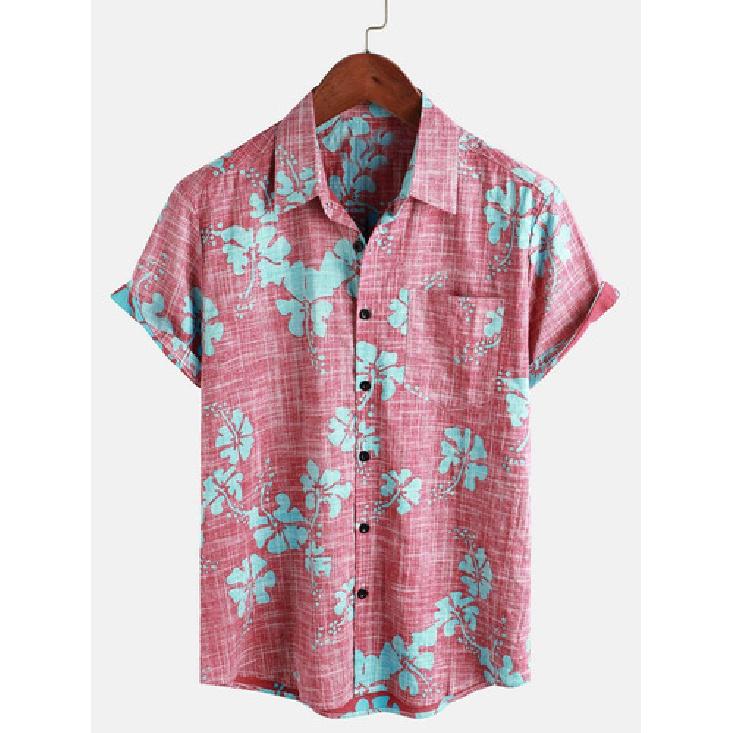 Hawaiian Floral Short-sleeve Shirt For Men, Loose And Versat