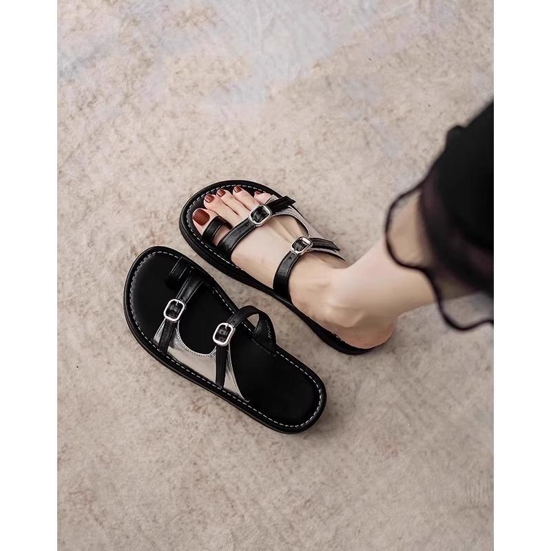 

2025 new flip-flops women s summer wear flat-bottomed one-word open-toe cool slippers thick-soled beach Roman sandals 35
