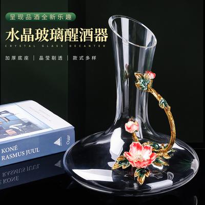 Enamel Color Peony Goblet Creative Decanter Red Wine Glass Household Crystal Glass Wine Glass High-End Gift Box