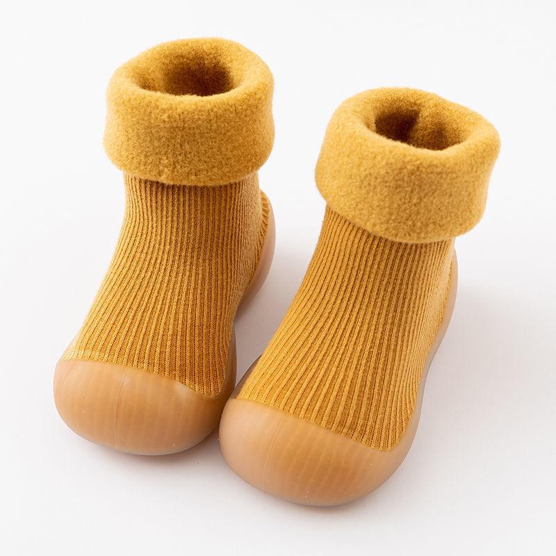 Baby Walking Socks, Autumn and Winter with Thick Velvet and Soft Sole, Anti Slip Shoes for Boys and Girls, Pure Cotton Socks