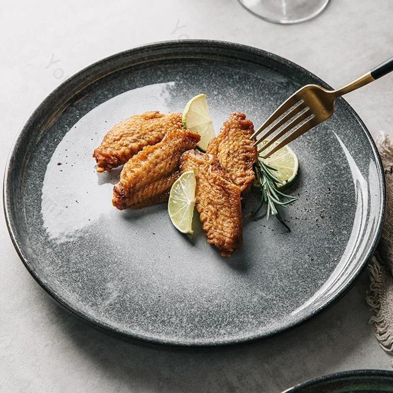 Retro Creative Ceramic Plates Luxury Hotel Restaurants Steak Flat Plate Delicious Dishes Dining Plate Exquisite Home Tableware