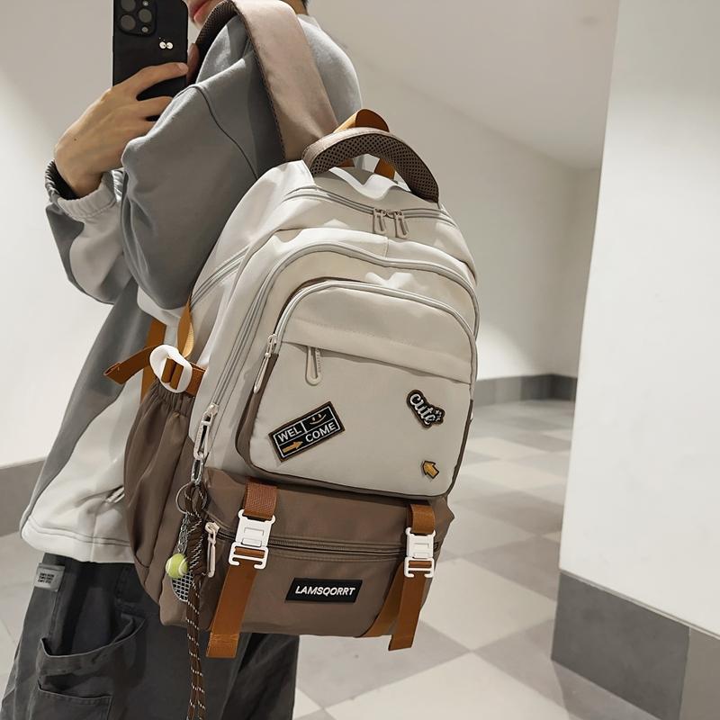 Color Block Schoolbag Middle School Student Backpack Men Women Large Capacity Backpack