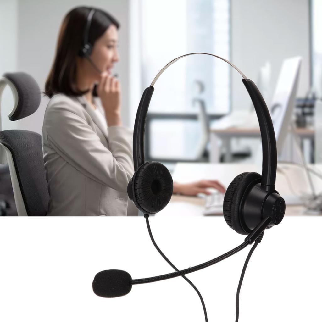 2.5mm Telephone Headset Binaural Noise Cancelling Call Center Earphone with Mic Mute for Business Cu