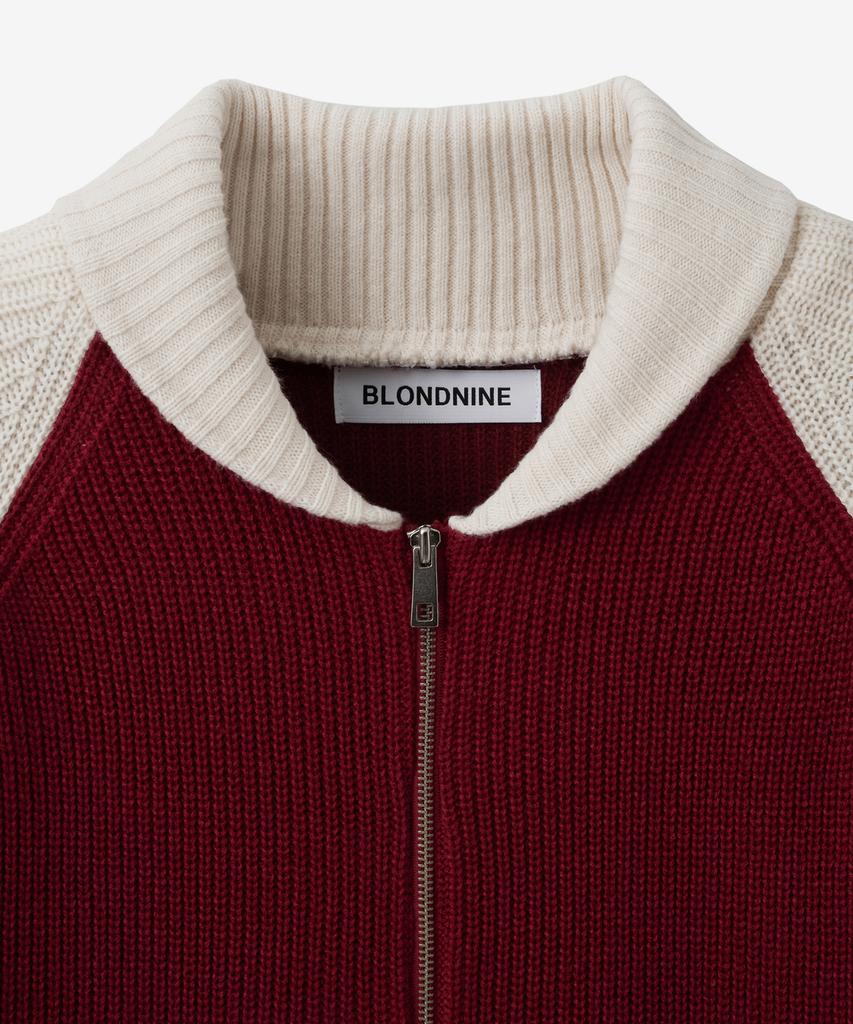BLOND9 Shawl Collar Raglan Knit Zip-Up_Deep Red