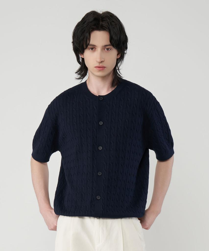 UNTAPPED STUDIO Washable Cool Cotton Cable Short Sleeve Round Button Knit 3 Colors