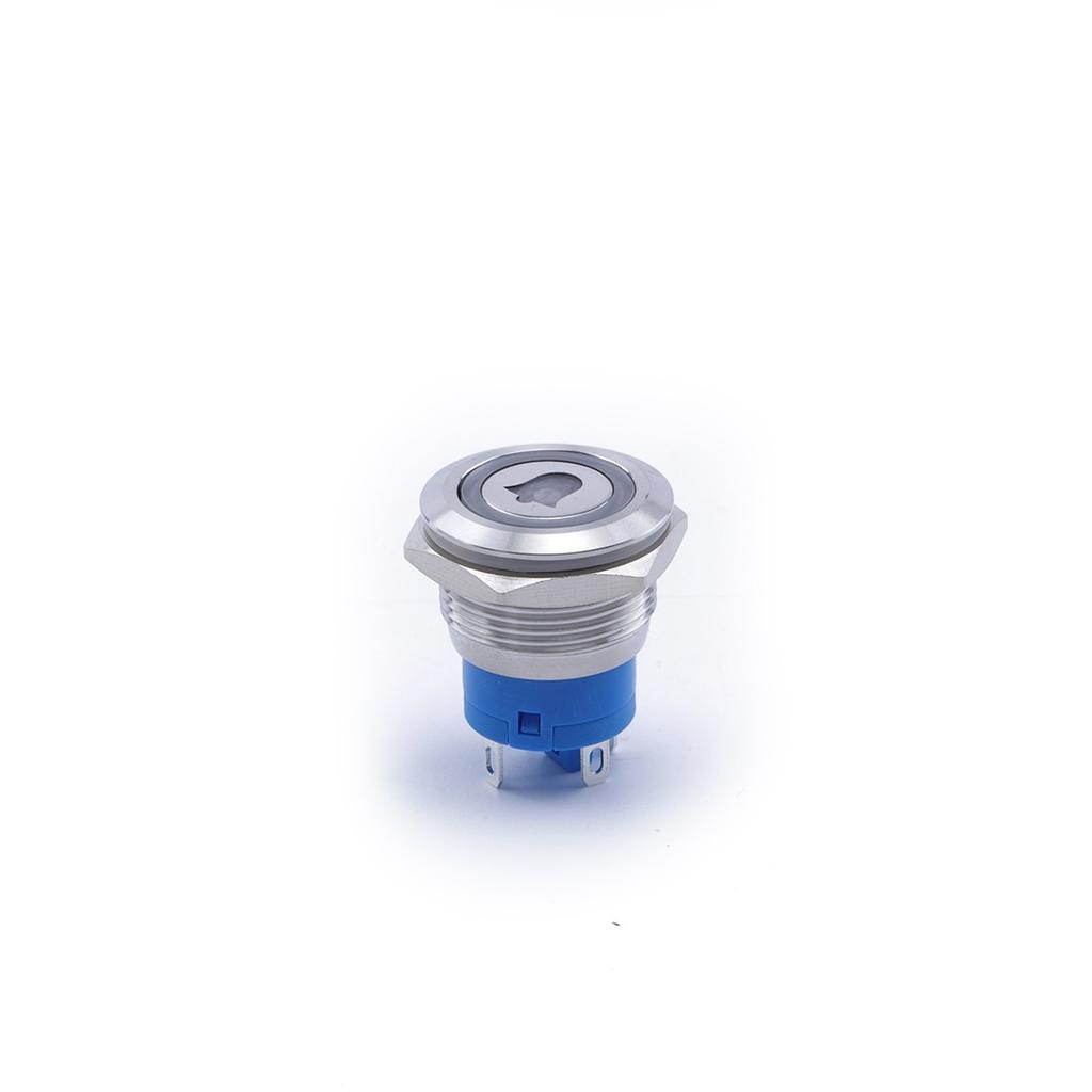 Bell Button 19x27mm Blue Led Monostable Silver Vandal-proof 250V 2A