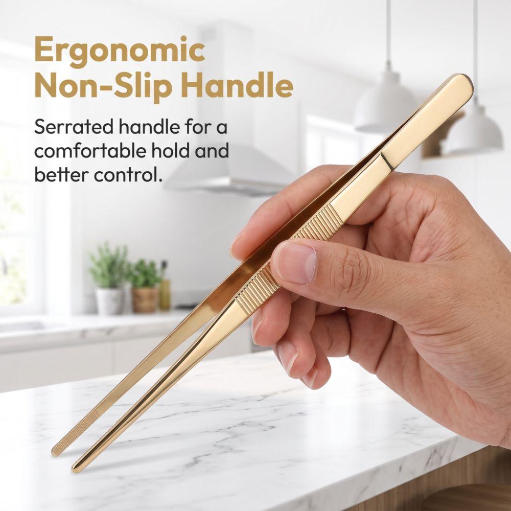 Serrated Tip Kitchen Tweezer Gold Rose Gold Chef Tweezer Durable Food Tongs BBQ Bar Tool