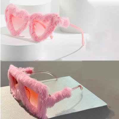 Trendige übergroße Plüsch-Sonnenbrillen Winter-Tönungen für Damen Weicher flauschiger quadratischer Rahmen Sonnenbrillen Neuheit Party Cosplay Brillen