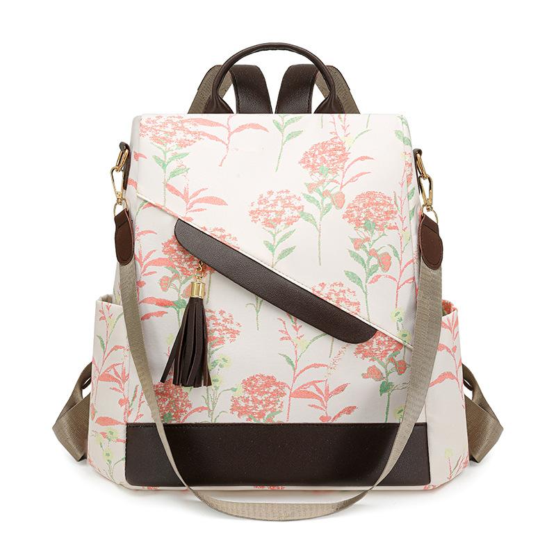 Schoolbag anti-theft backpack new contrasting color tassel simple printing large capacity commuter leisure bag trendy nylon backpack