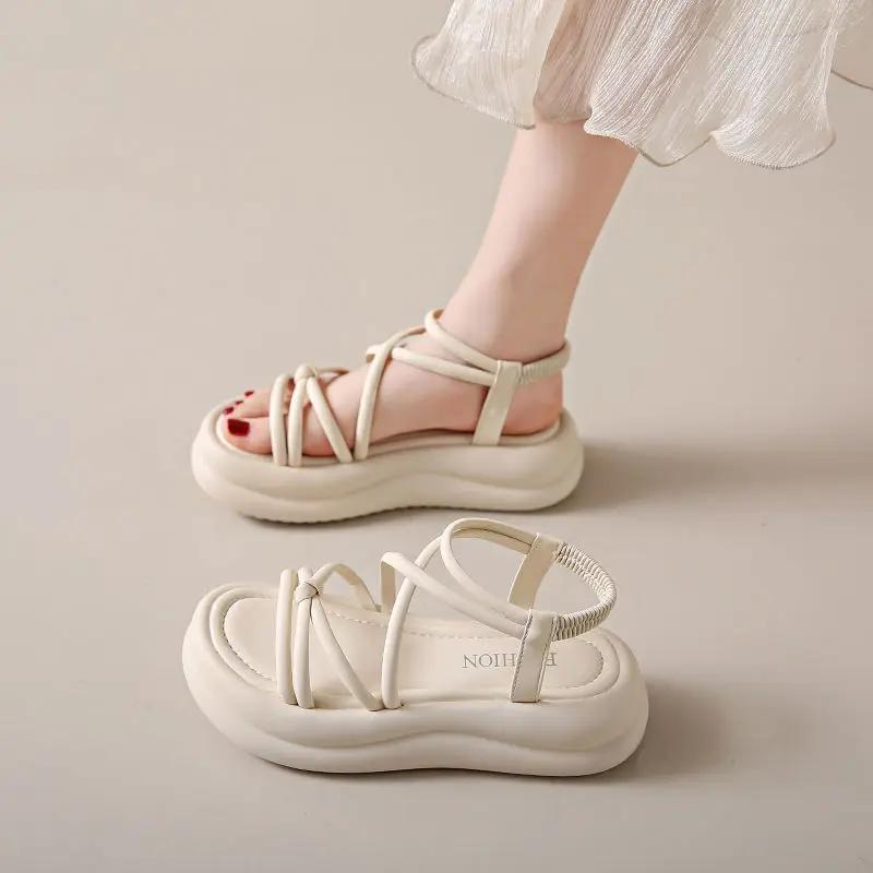 Roman Style Open Toe Women's Sandals Luxury Summer High Quality Low Price Ladies Shoes Sale 2025 Trending Korea Asian Size Shoe