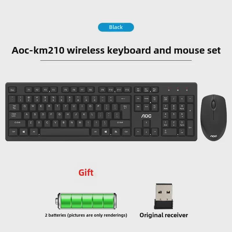 AOC KM210 Silent Waterproof Wireless Mouse & Keyboard Set – Power-Saving for Home & Gaming.