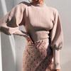 Autumn Winter Sweaters Women's Fashion Solid-color High Neck Knit Lantern Sleeve Long Sleeve Woolen Sweater
