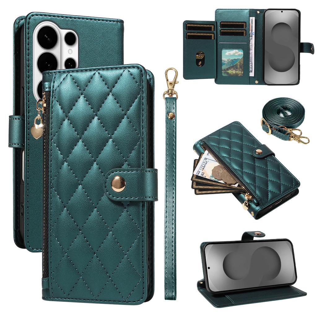 For Samsung Galaxy S26 Ultra Wallet Case with Straps, Rhombus Leather Stand Phone Cover