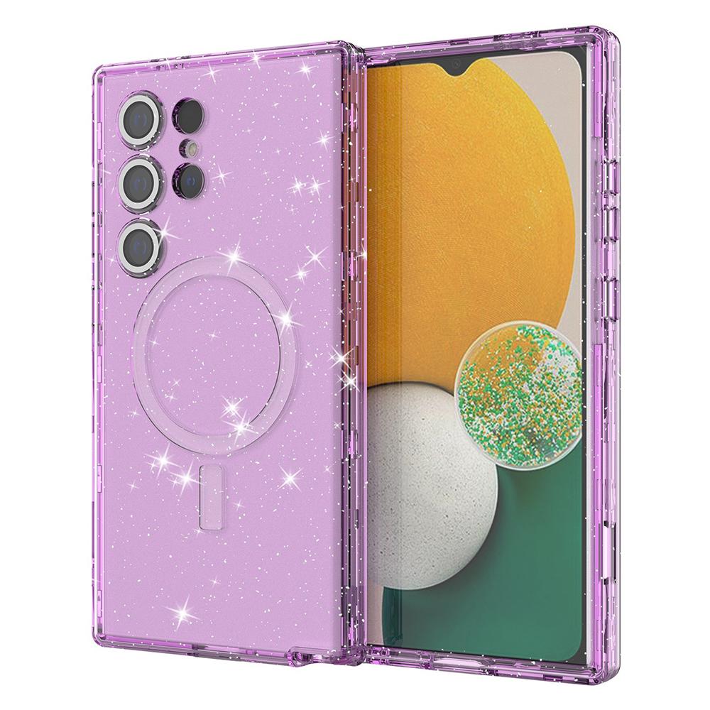 For Samsung Galaxy S23 Ultra Case Compatible with MagSafe Glitter Clear Phone Back Cover with Lens Film