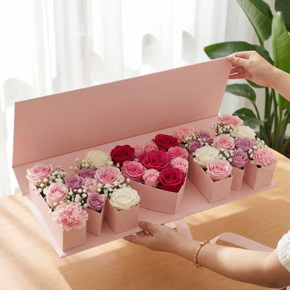Romantic MOM Letter Shaped Gift Box Rectangle Paperboard Mother's Day Gift Box Ribbon Closure Large Floral Packaging Box
