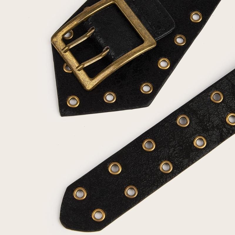Punk Style Wide Belt with Gothic Eyelets Heavy Duty Faux Leather Unisex Fashion Accessory