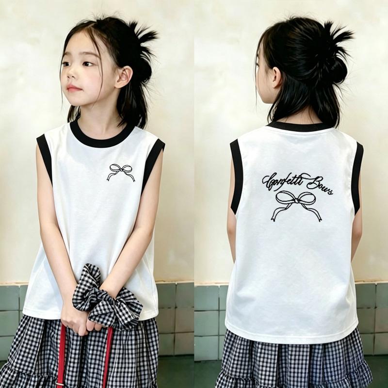 Girls' Cotton Color Block Sleeveless Vest - Summer 2026 New Arrival for Medium & Large Children