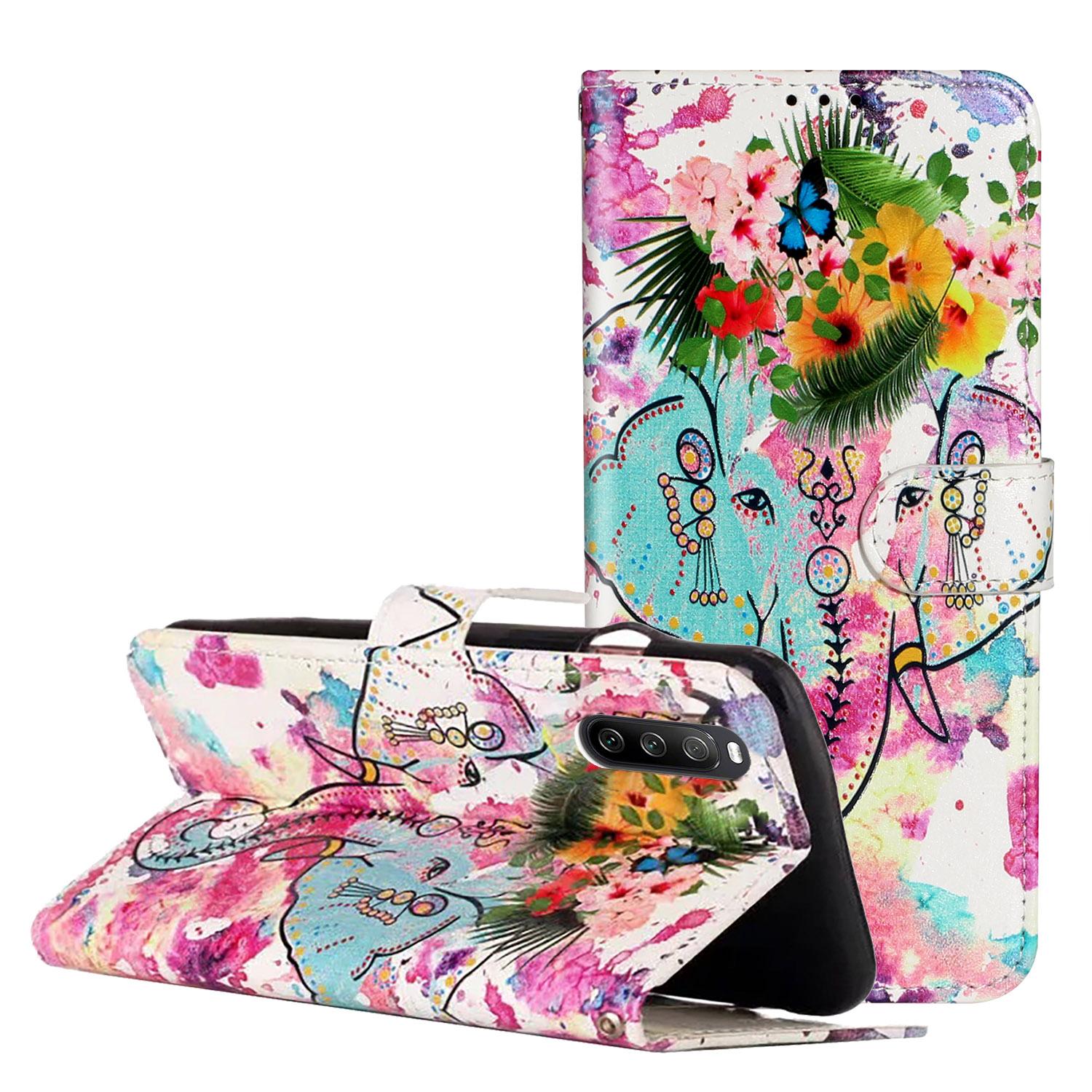 

For Sony Xperia 10 V Wallet Case Pattern Printing PU Leather Stand Phone Cover with Strap Elephant