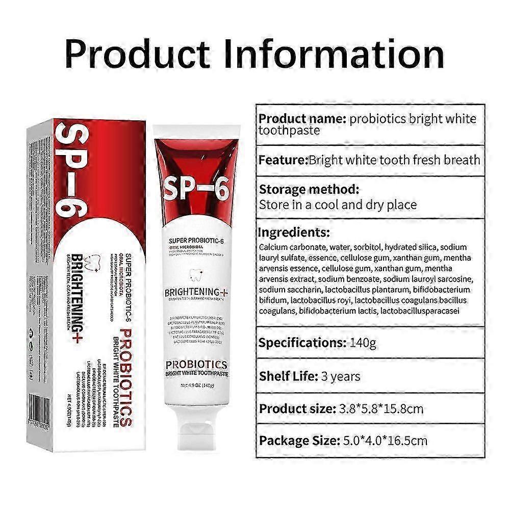 3Pcs SP-6 Probiotics WhiteningToothpasteBrightening &Stain Removing Toothpaste 140g