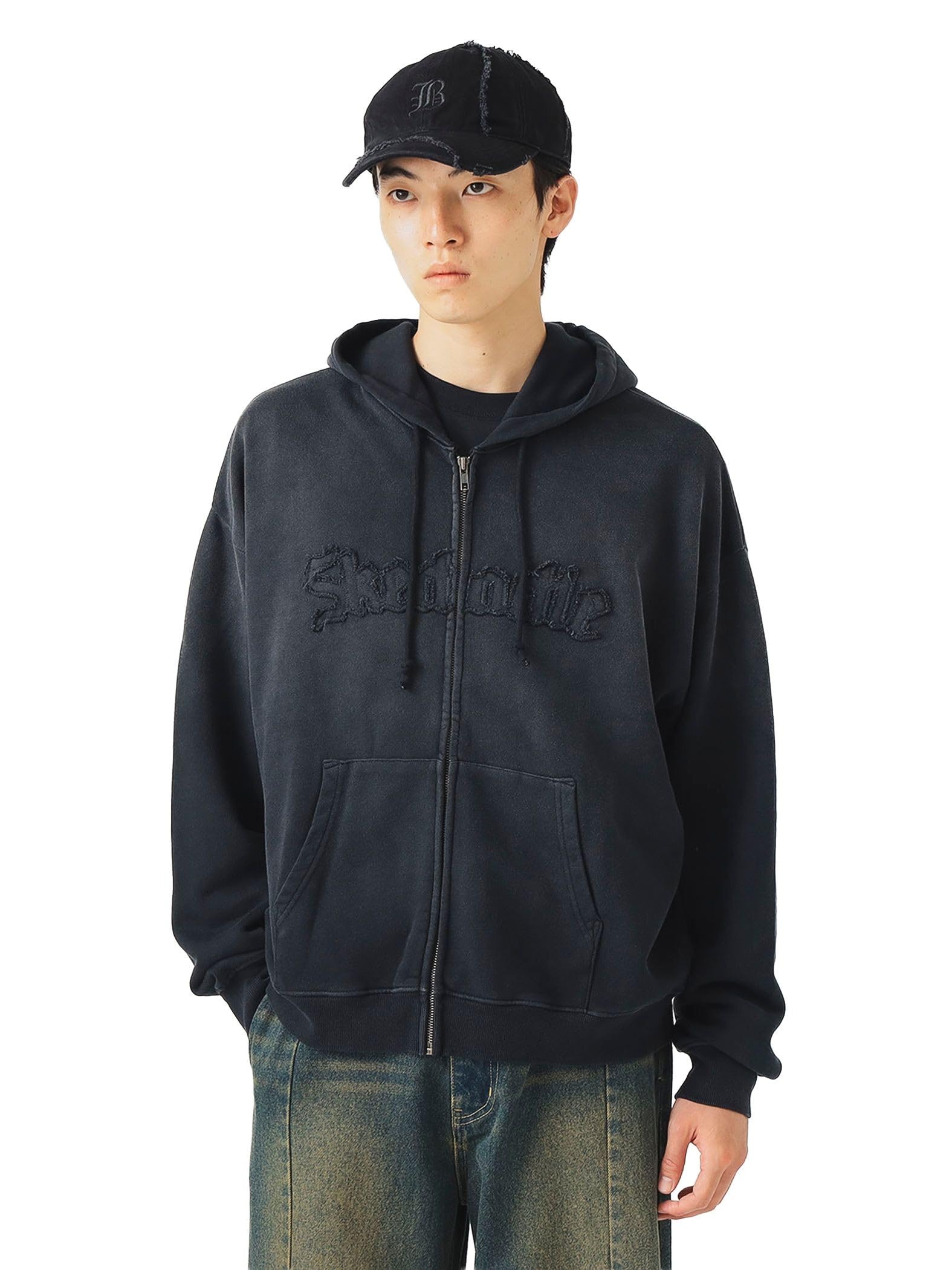 

Beams Heart Men s Vintage-Like Full-Zip Hoodie, Black, Size M