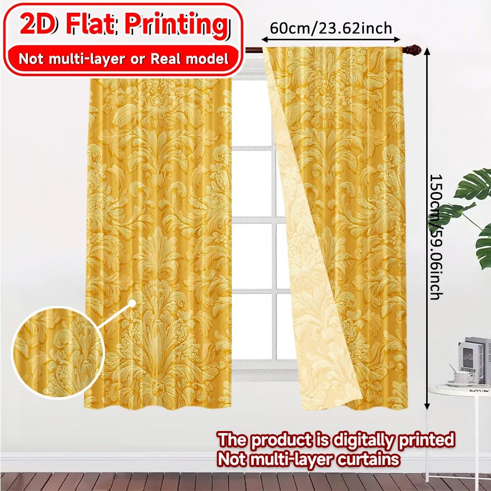 2D Flat Printing  2pcs Golden Noel Minimalist Popular Curtains Yarn Curtains Decorations Outdoor Perfect for Bedroom & Various
