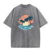 Mens Distressed Washed T Shirt With HAWAII Coconut Tree Print Pure Cotton Short Sleeve Vacation Style Casual Loose Fit Top