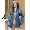 Korean Style Bear Embroidery Denim Shirt - Thick Material, Hot for 2026 Autumn/Winter Women's Fashion