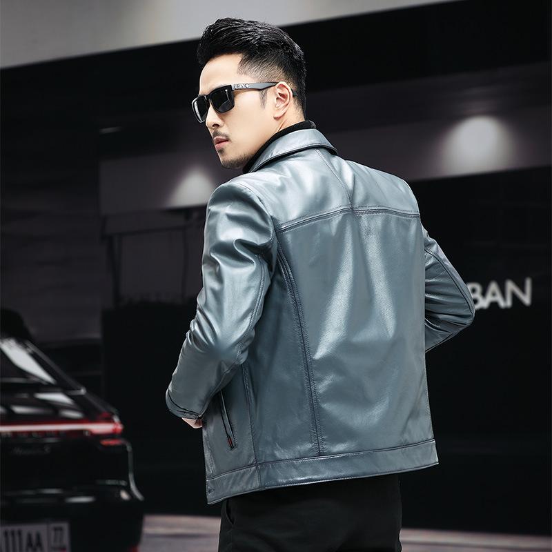 Spring and Autumn New Top Layer Calf Leather Leather Jacket Men's Lapel Leather Jacket Casual Business Jacket Men