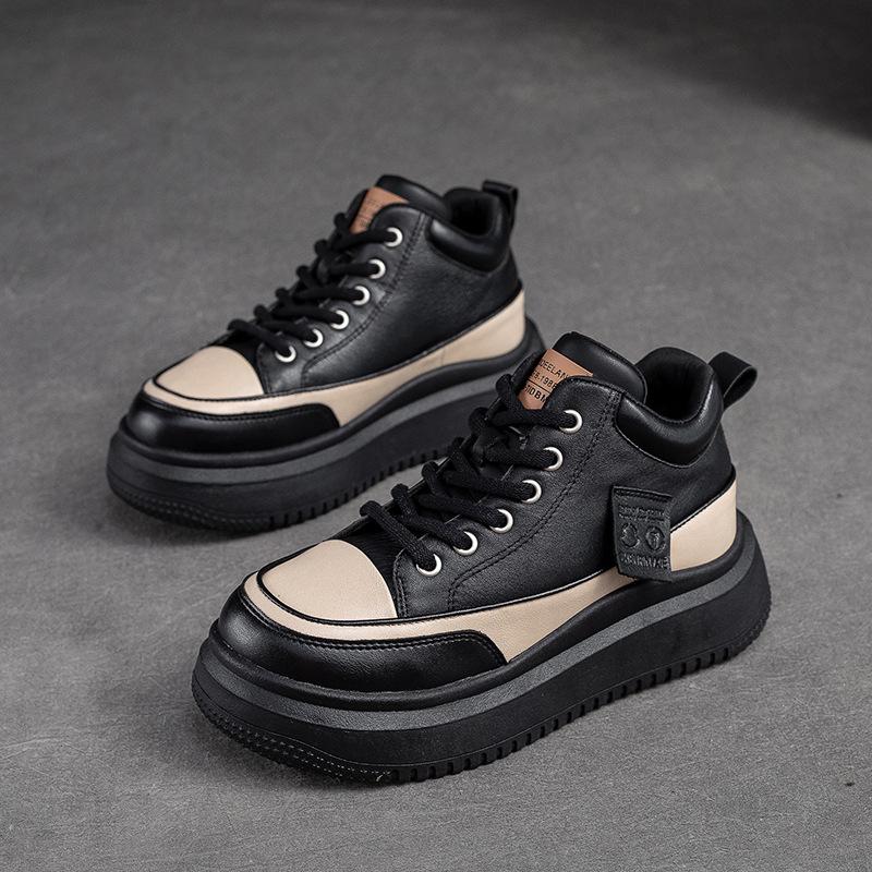 

Johnature универсальные модные разноцветные женские туфли на плоской платформе с круглым носком и шнуровкой на толстой подошве 35 чёрный