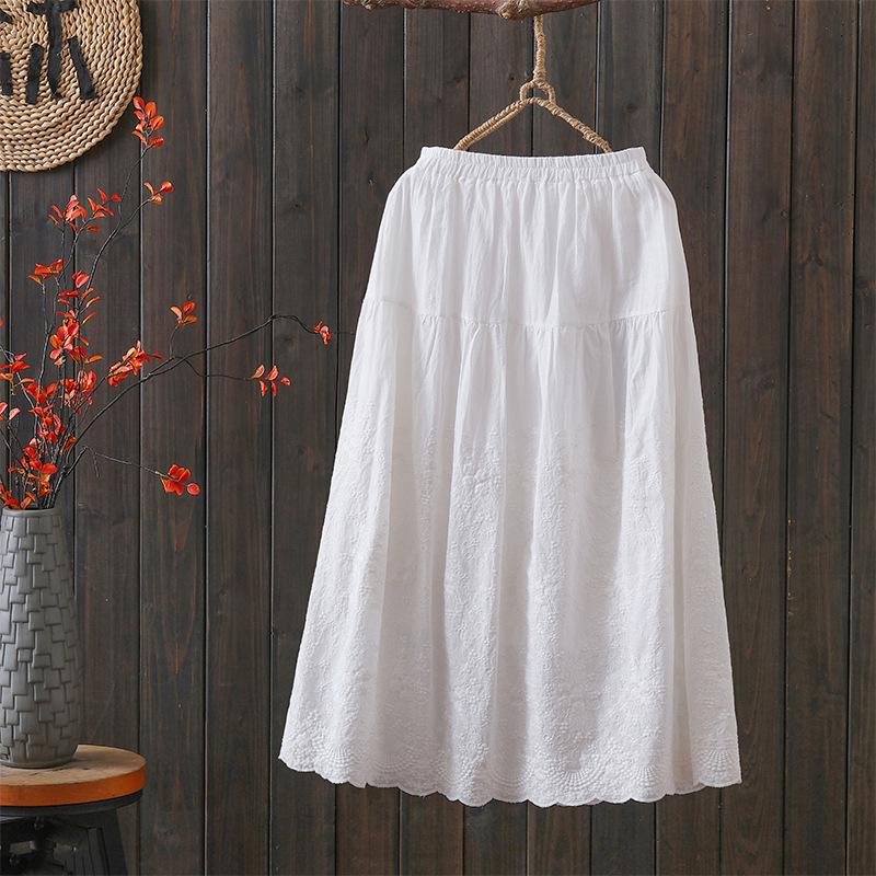 3178 Cotton Linen A-line Skirt with Retro Embroidery - Women's Spring/Summer 2026 Collection