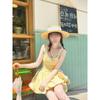 Summer Bow Yellow Polka Dot Suspender Dress Women's Spring Pleated Waist Bud Skirt Fluffy Short Skirt