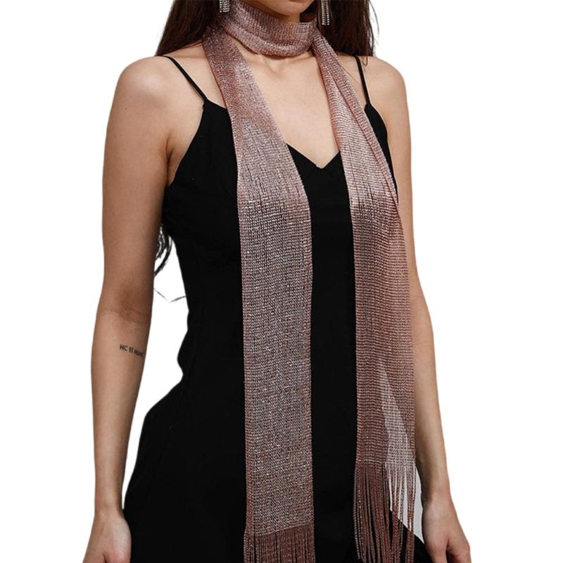 Delicate Sheer Scarf for Female Masquerades Lightweight Collar Wedding Party Decorative Scarf with Shinning Tassels