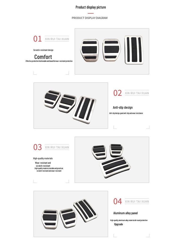 Non-Slip Decorative Pedals for Peugeot 508: Accelerator, Brake & Footrest