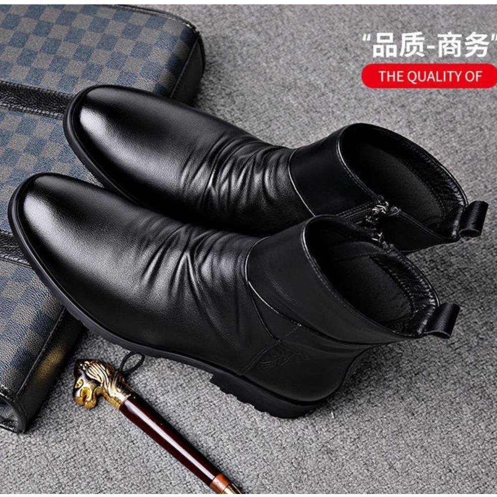 Autumn Cowhide Men's Boots  Anti Slip Test Zipper Warm Men Shoes Youth Fashion Classic Cotton Shoes for Male  Hombre