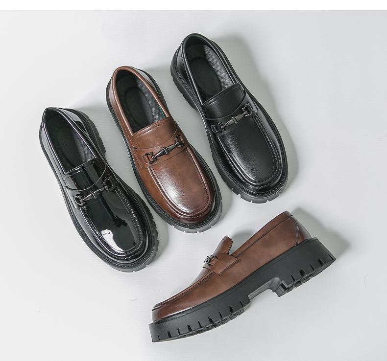 Men's Thick-Soled Patent Leather Height-Increasing Loafers with Chunky Heel