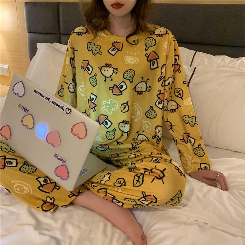

Женский мультяшный пижамный комплект с длинным рукавом – Милый весенне-осенний стиль, Носить дома или на улице XXL