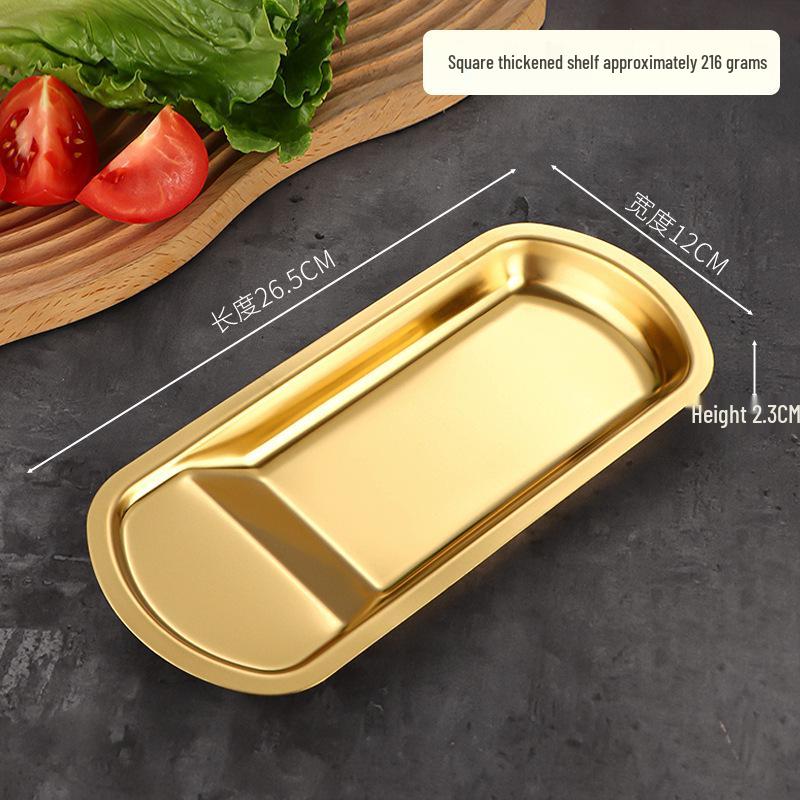 Korean Fan-Shaped Stainless Steel Snack Plate Gold/Silver BBQ Rack Tray for Bread & Steak
