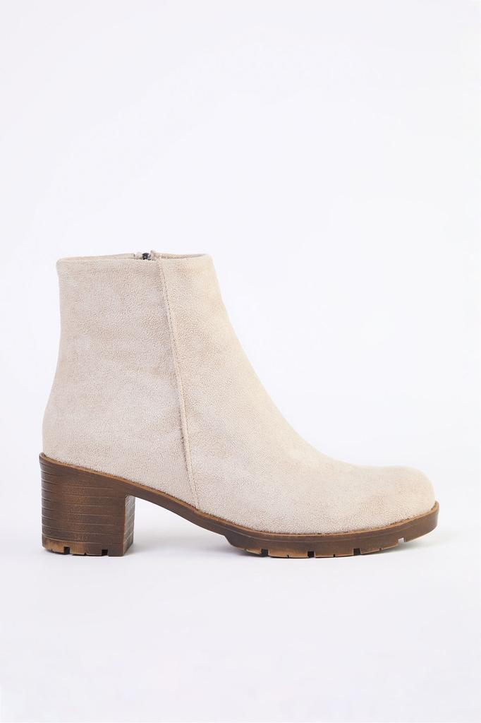 Stone Zipper Detailed Suede Women's Block Heel Boots