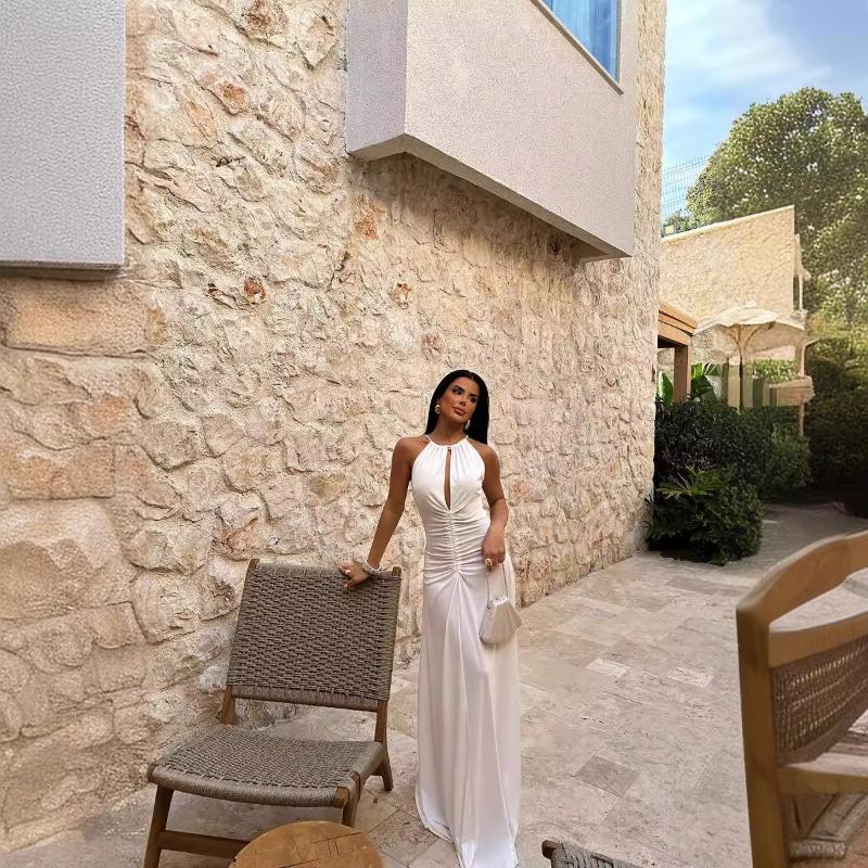 Rochie privată cu pliuri slim fit cu temperament lung