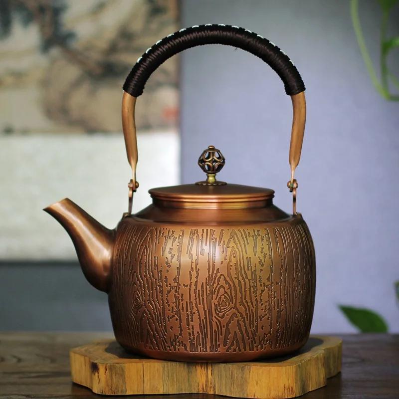 New Large-capacity Copper Teapot 1.5L Vintage Pure Copper Kettle Kung Fu Tea Sets Gas Stove Charcoal Universal Boiler Teapot